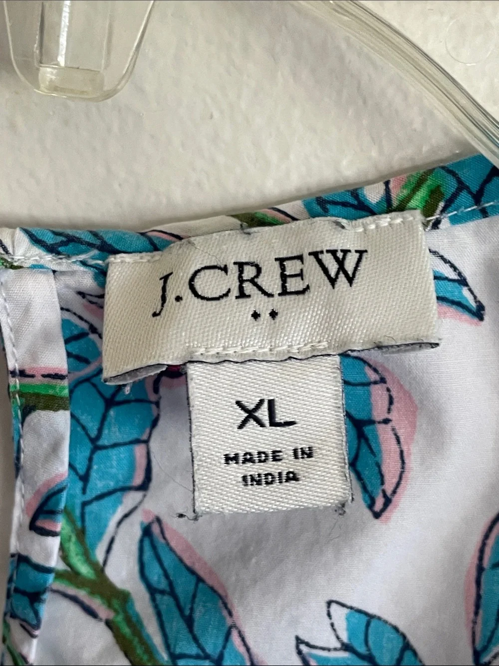 J. CREW Puff Sleeve White Smocked Floral Blouse with Teal & Pink Print XL
